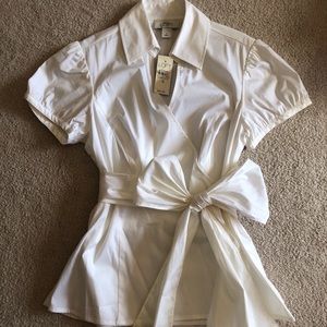 Ann Taylor Loft Tie-Around-Waist White Blouse